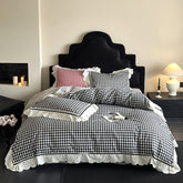 Hazel Vintage Gingham Ruffle Bedding Set - Black